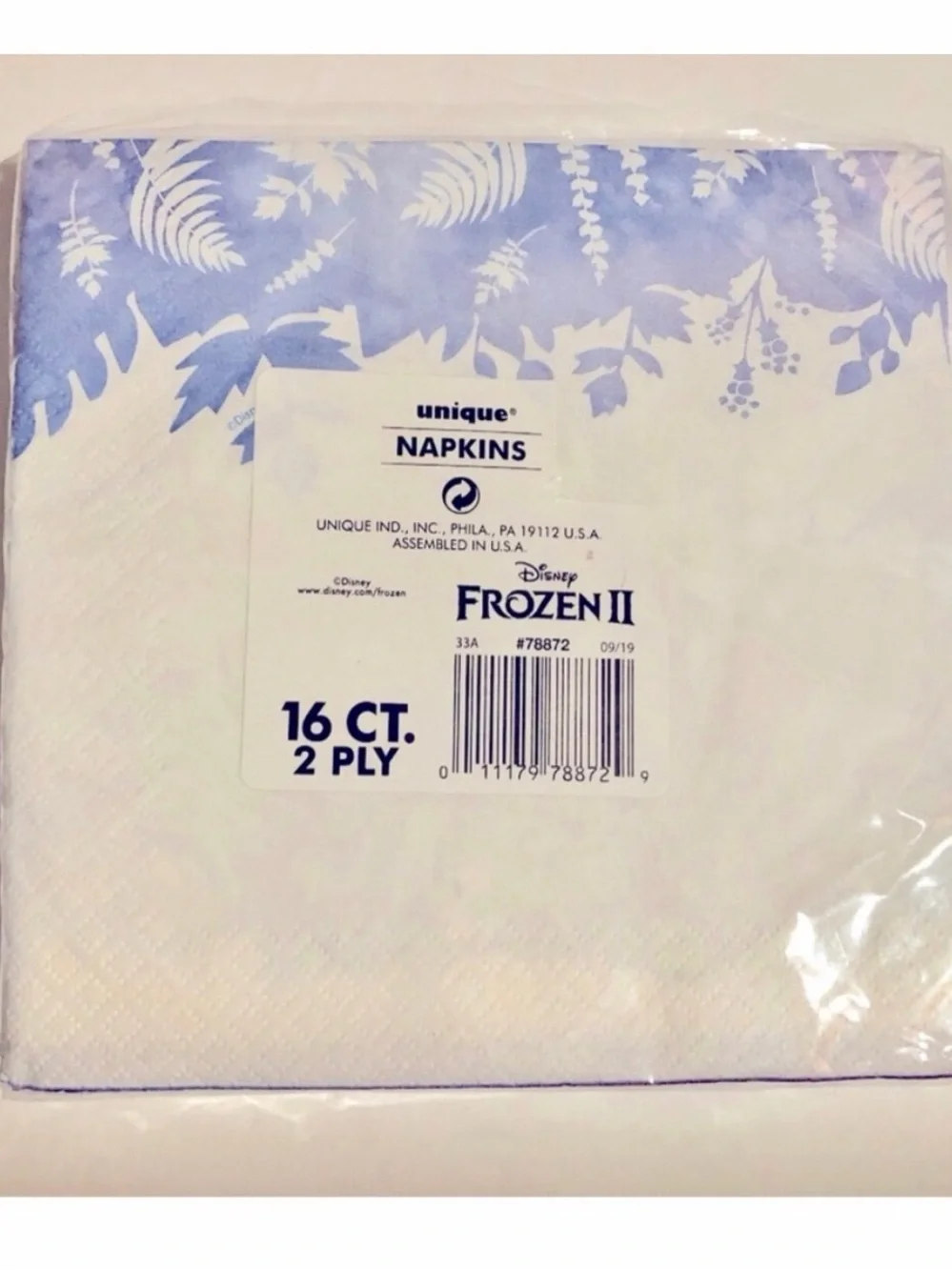 4/$16 NEW DISNEY Frozen II Paper Napkins Anna Elsa Kristoff 16ct White Blue